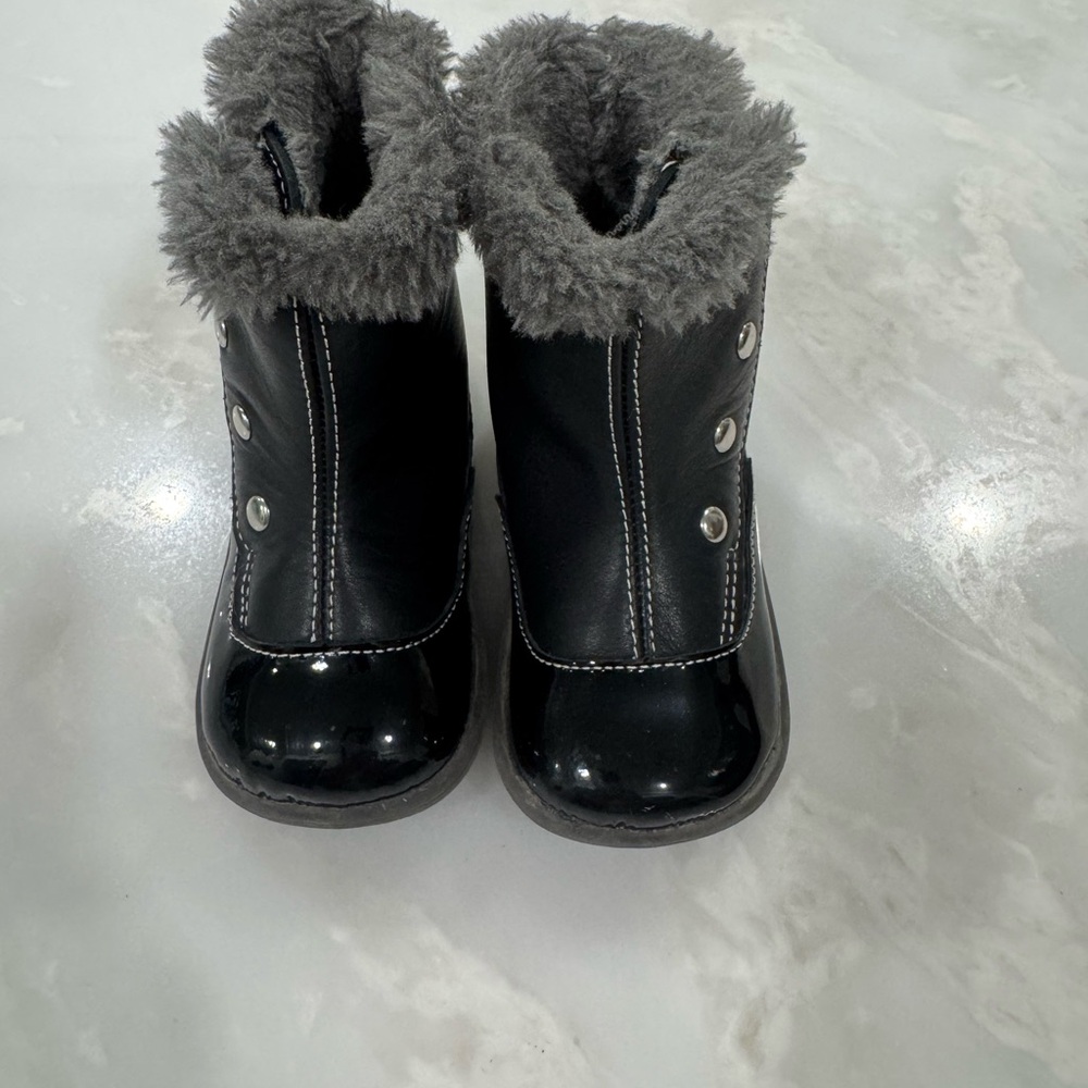 See Kai Run Black Boots with Plush Gray Lining